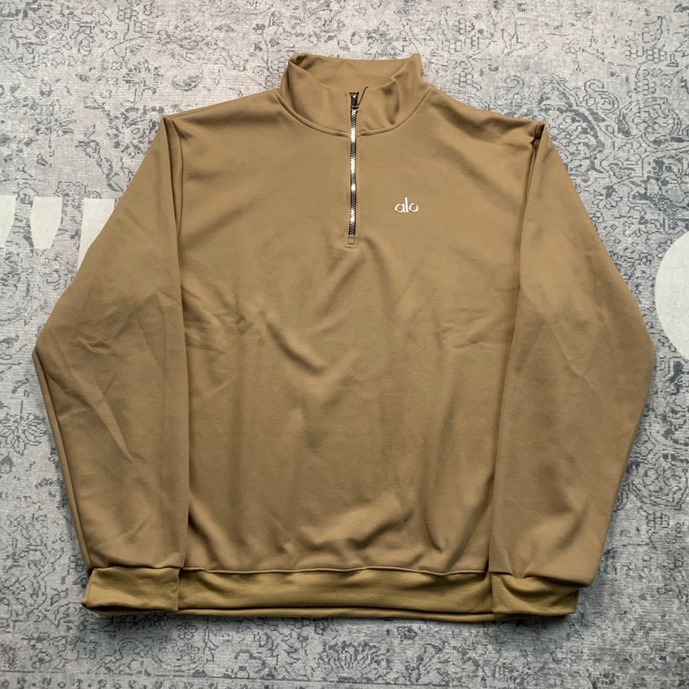 Alo Yoga Quarter Zip Pullover Mens Large Tan Excellent Modal Blend Athleisure